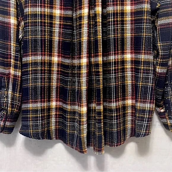 WE THE FREE PEOPLE Blue Plaid Flannel Shirt RIVETED Womens S Button Up Oversized - Picture 7 of 16